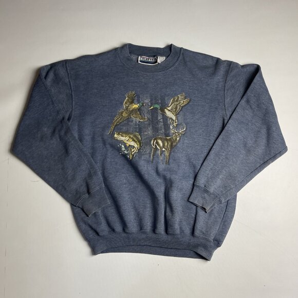 VTG Court CLUB Animal Hunting fishing forest Print graphic Sweatshirt Men’s sz S - Picture 1 of 16